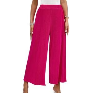 Solid Hot Pink Lettuce Trim Wide Leg Pleated Cover Up Pants ~ Women's XS P